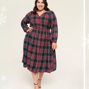 Lane Bryant Red and Green Plaid Long Sleeve Dress. Size 22. NWOT
